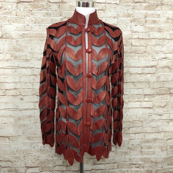 Stillman Studio Jackets & Blazers - Leather Cut Out Mesh Jacket Stillman Studio New York M USA Leaves Long Sleeve
